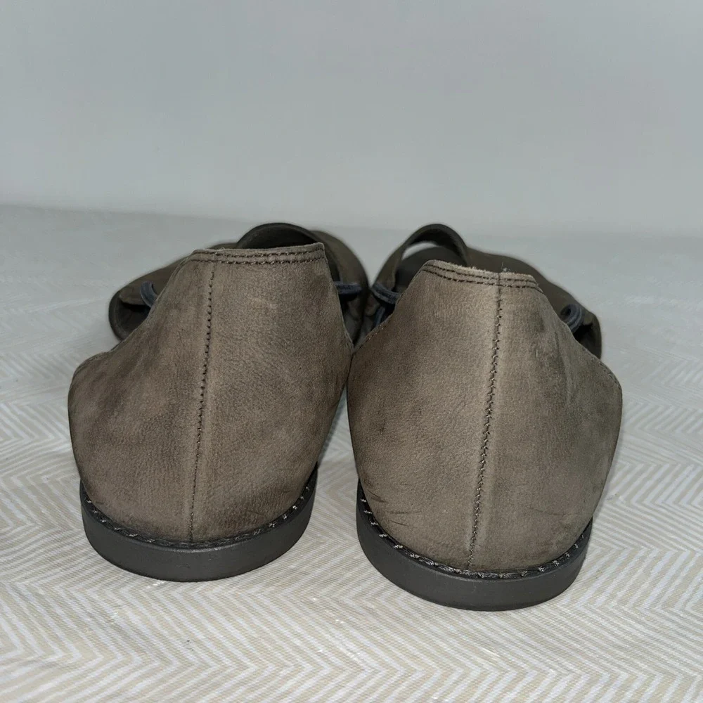 Eileen Fisher Women's Peep Toe Sandals Flat Shoes Sz 7 Brown Suede Flats Leather